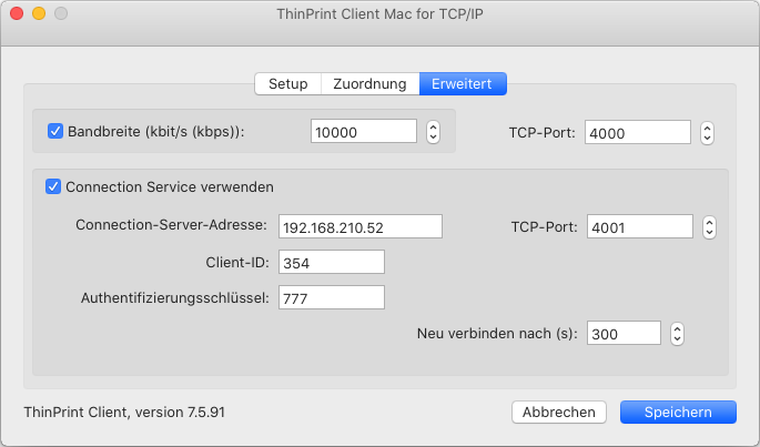 Erweiterte Funktionen inkl. Connection Service (nur TCP/IP-Typ)