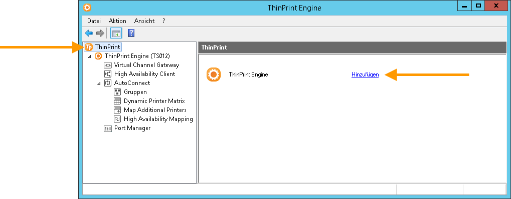 Konfiguration für remote zu konfigurierende ThinPrint Engine öffnen