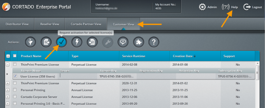 Cortado Enterprise Portal – activate productive license