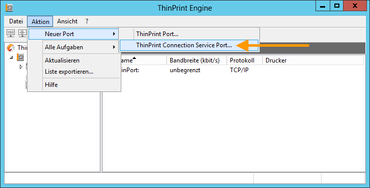 Einen neuen ThinPrint Port für den Connection Service anlegen