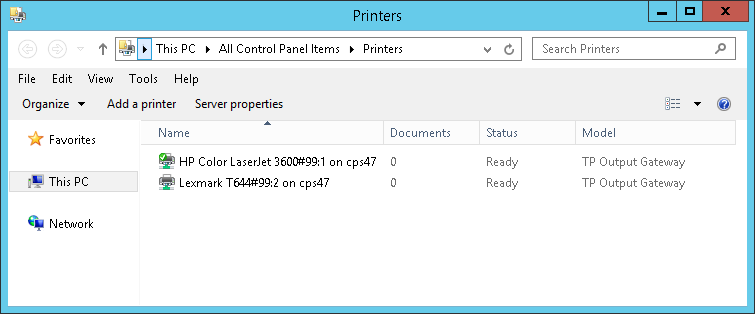 Printers on a Windows terminal server connected by AutoConnect – printing to a Windows workstation (TP Output Gateway used as driver)