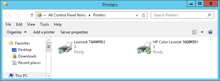 Connection Service: created printers on the central print server