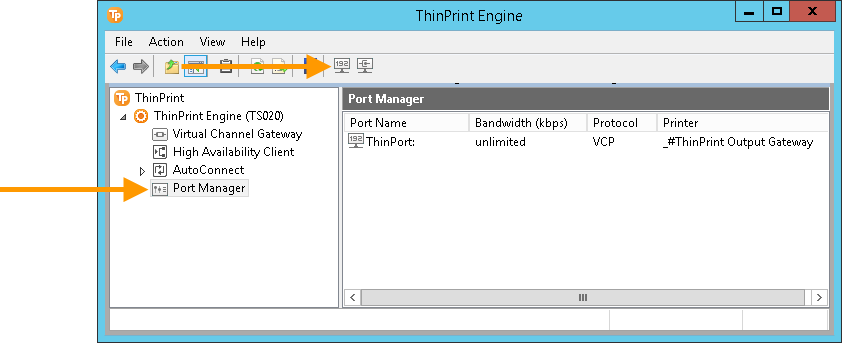 ThinPrint Port(s) in the configuration console (= Port Manager)