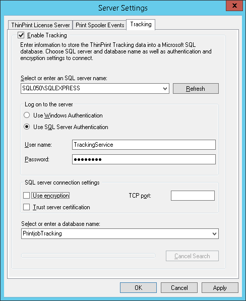 Enable Tracking and enter settings