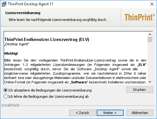 Desktop-Agent-Installer: Lizenzvertrag lesen