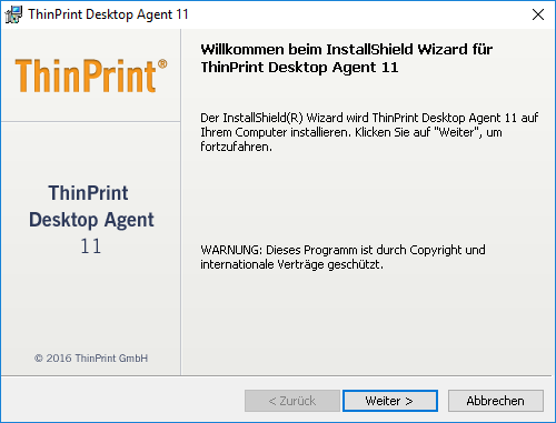 Desktop-Agent-Installer: Willkommen-Fenster