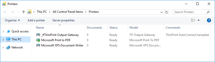 _#ThinPrint Output Gateway printer template in the Printers folder