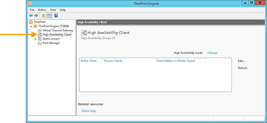 ThinPrint Engine submenu – High Availability Client