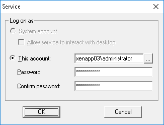 selecting an Administrator account as the service account