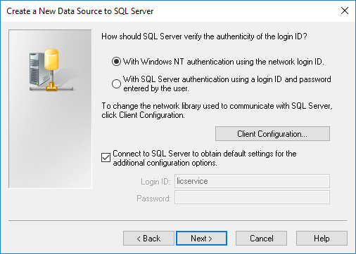 connection to the SQL server