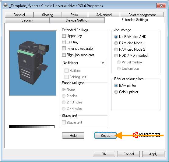 Retrieving device settings from a Kyocera printer