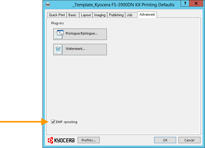 Enabling EMF spooling with a Kyocera driver (example)