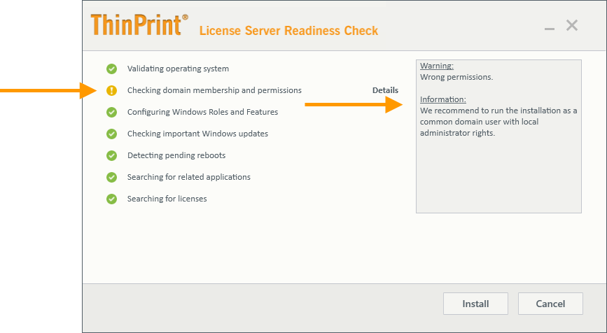 ThinPrint License Server Readiness Check durchlaufen