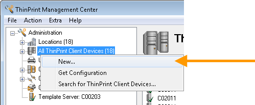 Add computers or devices in the All ThinPrint Client Devices node