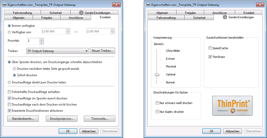 Driver settings using the example of an Output Gateway template