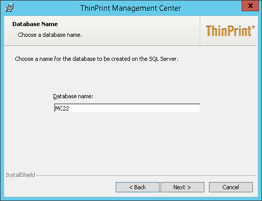 Management Center installer: name of the database to be created