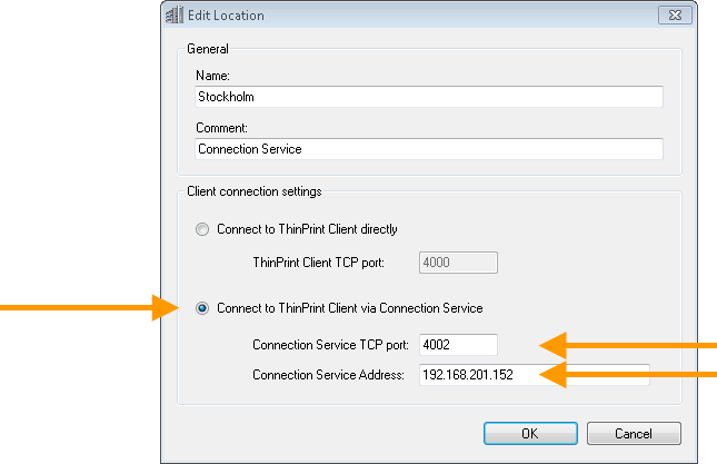 Setting up Connection Service per Location (example for Stockholm)