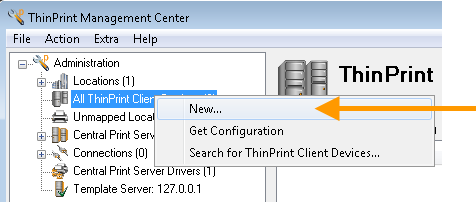 Management Center: neuen ThinPrint Client anlegen