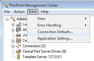 Pre-settings for the connection protocol when printing, the V-Layer, and the SQL database of the Management Center