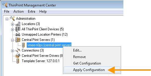 Apply Configuration für den zentralen Druckserver wählen