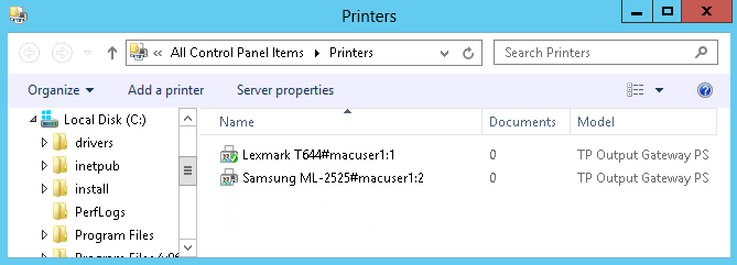 Session printers with TP Output Gateway PS as a printer driver (example)