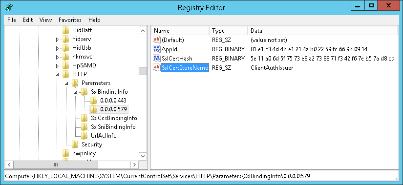 Name of the certificate stores added to the registry