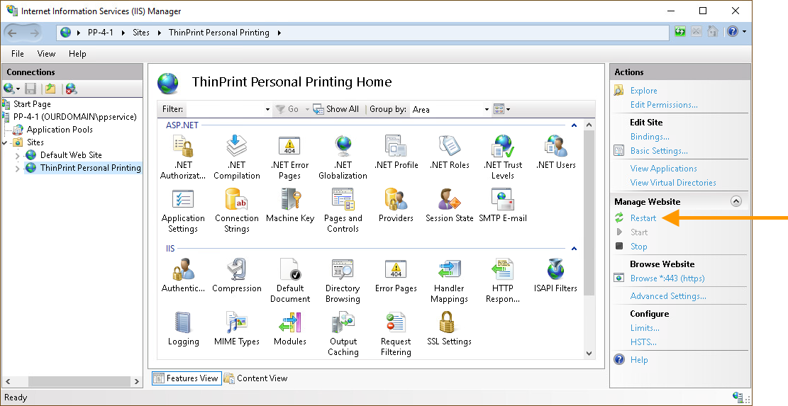 restarting the IIS service of the Personal Printing server