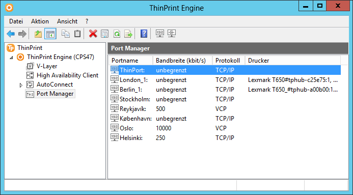 ThinPrint Ports im Port Manager