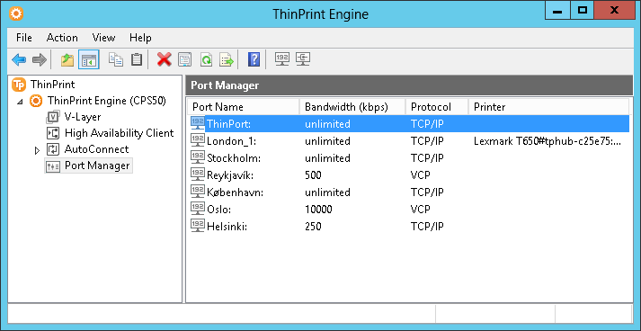 ThinPrint Ports in Port Manager