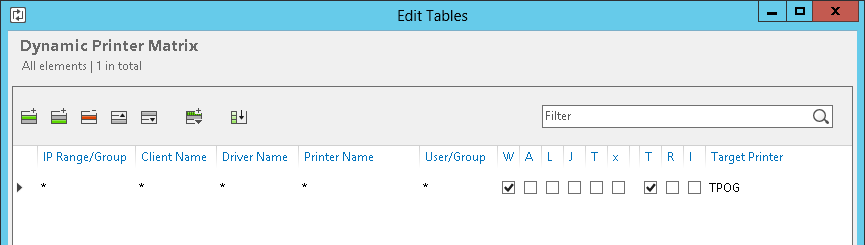 Central print server: AutoConnect table Dynamic Printer Matrix with TPOG as target