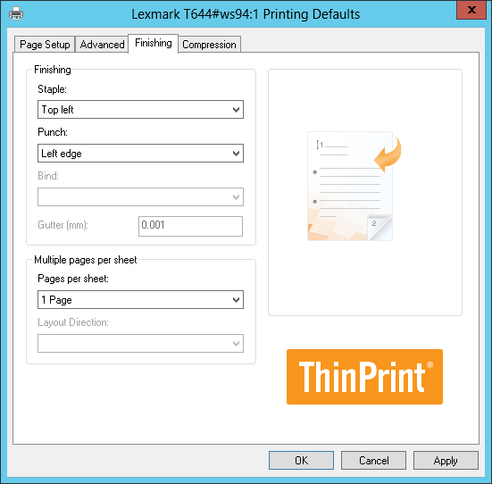 Finishing options – retrieved from a Lexmark driver