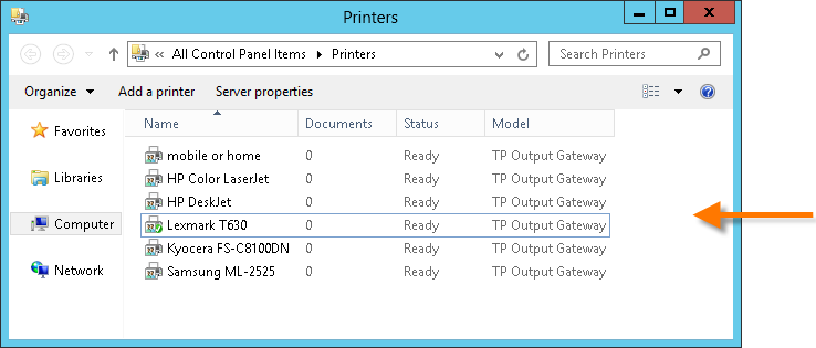 Case 2: creating an Output Gateway printer for each printer model
