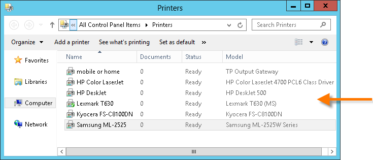 Case 3: creating a printer with native driver for each printer model