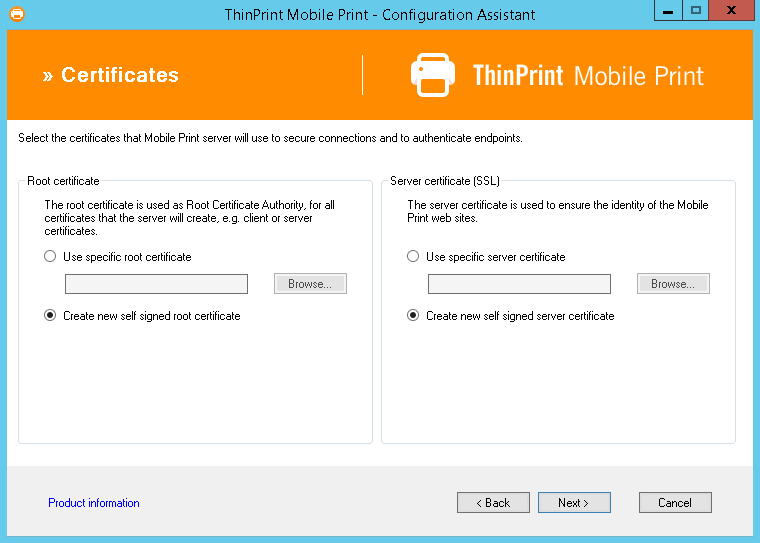 Selecting certificates or creating new ones