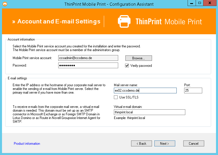 Settings for e-mail forwarding (example for Microsoft Exchange)