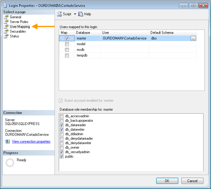 SQL-Server: Datenbank-Rollenmitgliedschaften für den Service-Account