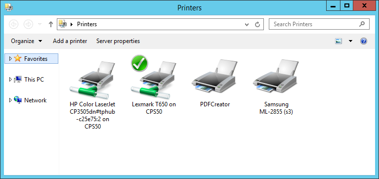 printers in a user session
