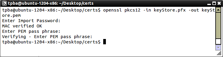 Conversion from PFX to PEM with entering passwords manually