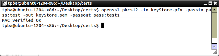 Conversion from PFX to PEM with providing passwords using parameters