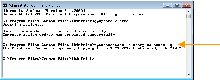 Connecting printers with AutoConnect (here: on the command line) 