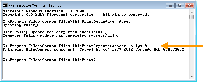 Connecting printers with AutoConnect (here: on the command line) 