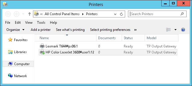 Printers of user1 in an terminal session as in the example