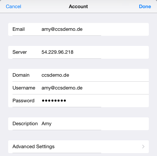Mail-App: E-Mail-Account eingerichtet (Beispiel)