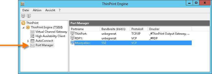 ThinPrint Ports im Port Manager