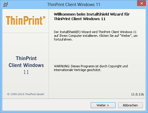 ThinPrint-Client-Installer: Willkommen-Fenster