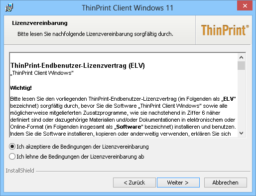 ThinPrint-Client-Installer: Lizenzvertrag