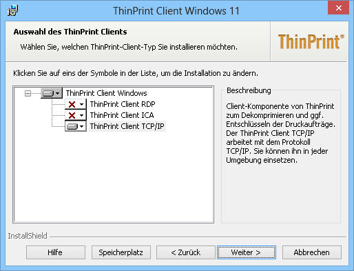 ThinPrint Client TCP/IP wählen