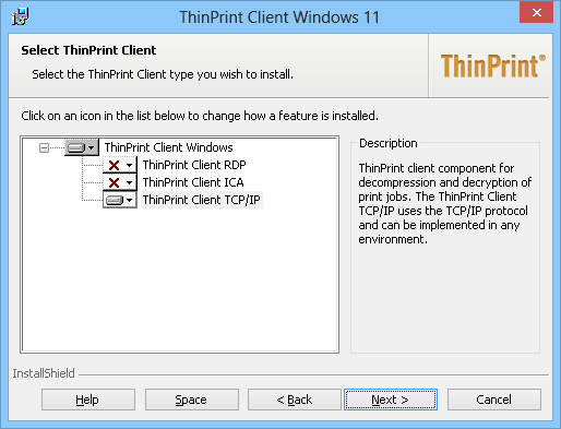 select ThinPrint Client TCP/IP