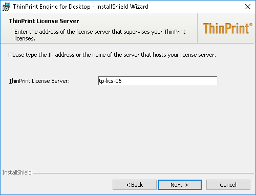 ThinPrint Engine for Desktop: nter License Server address if necessary