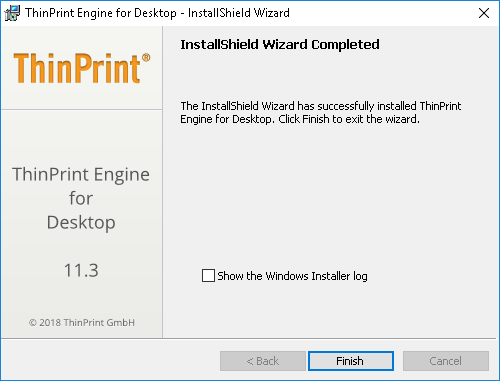 ThinPrint Engine for Desktop: Finish installation